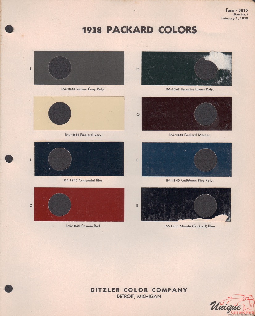 1938 Packard Paint Charts PPG 1